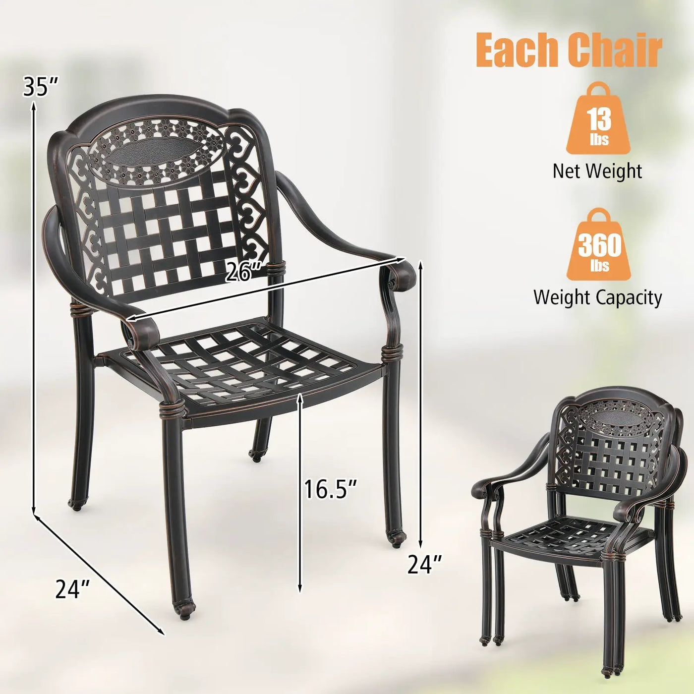 Cast Aluminum Patio Chairs Set of 2 with Armrests by DirectDeals