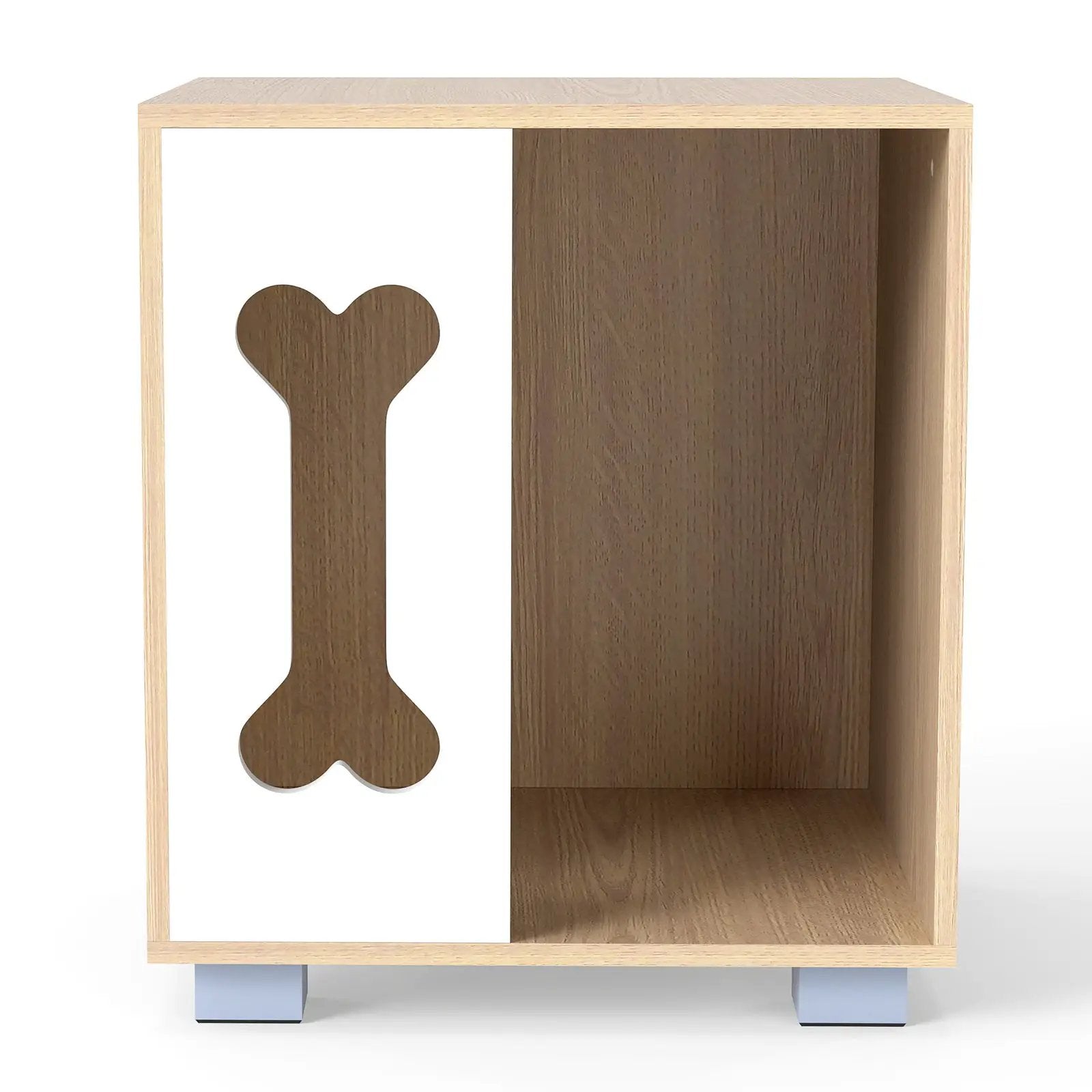 Cat Bed Side Table Wooden Cat Condo with Bone-shape Window and Thick Metal Legs-Natural by DirectDeals