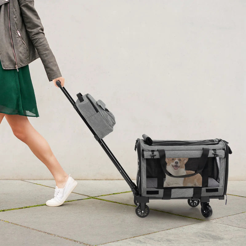Rolling Cat Carrier with Dual-use Pads and Litter Bag-Gray by DirectDeals