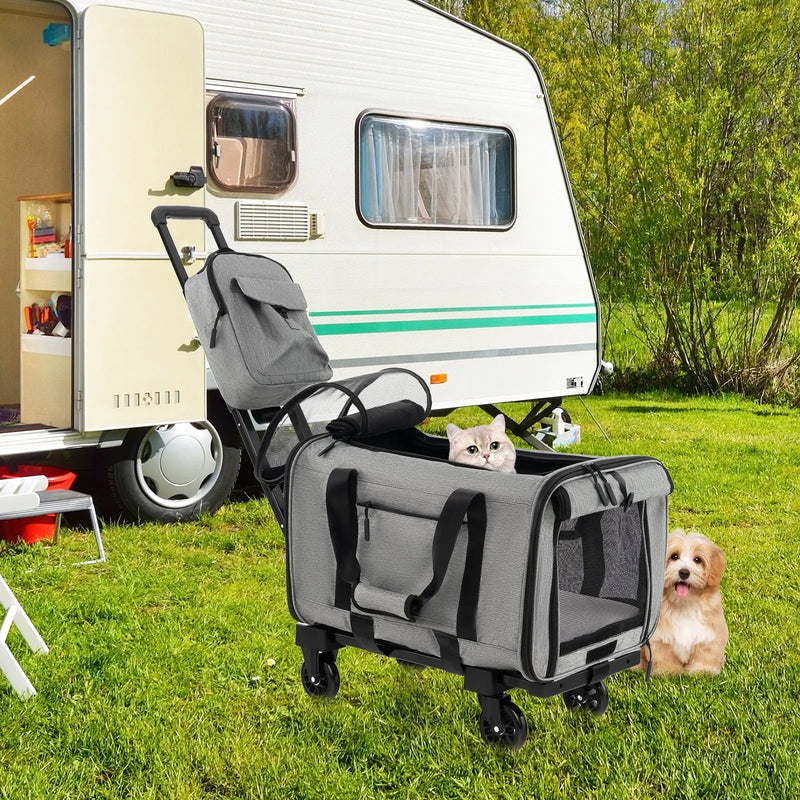 Rolling Cat Carrier with Dual-use Pads and Litter Bag-Gray by DirectDeals