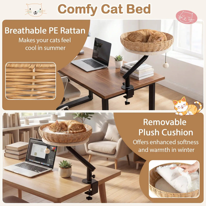 Cat Desk Bed with Removable Padded Cushion for Indoor Cats by DirectDeals