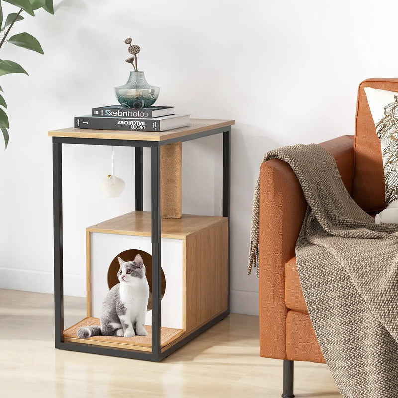 Cat Furniture End Table Cat House with Scratching Post by DirectDeals