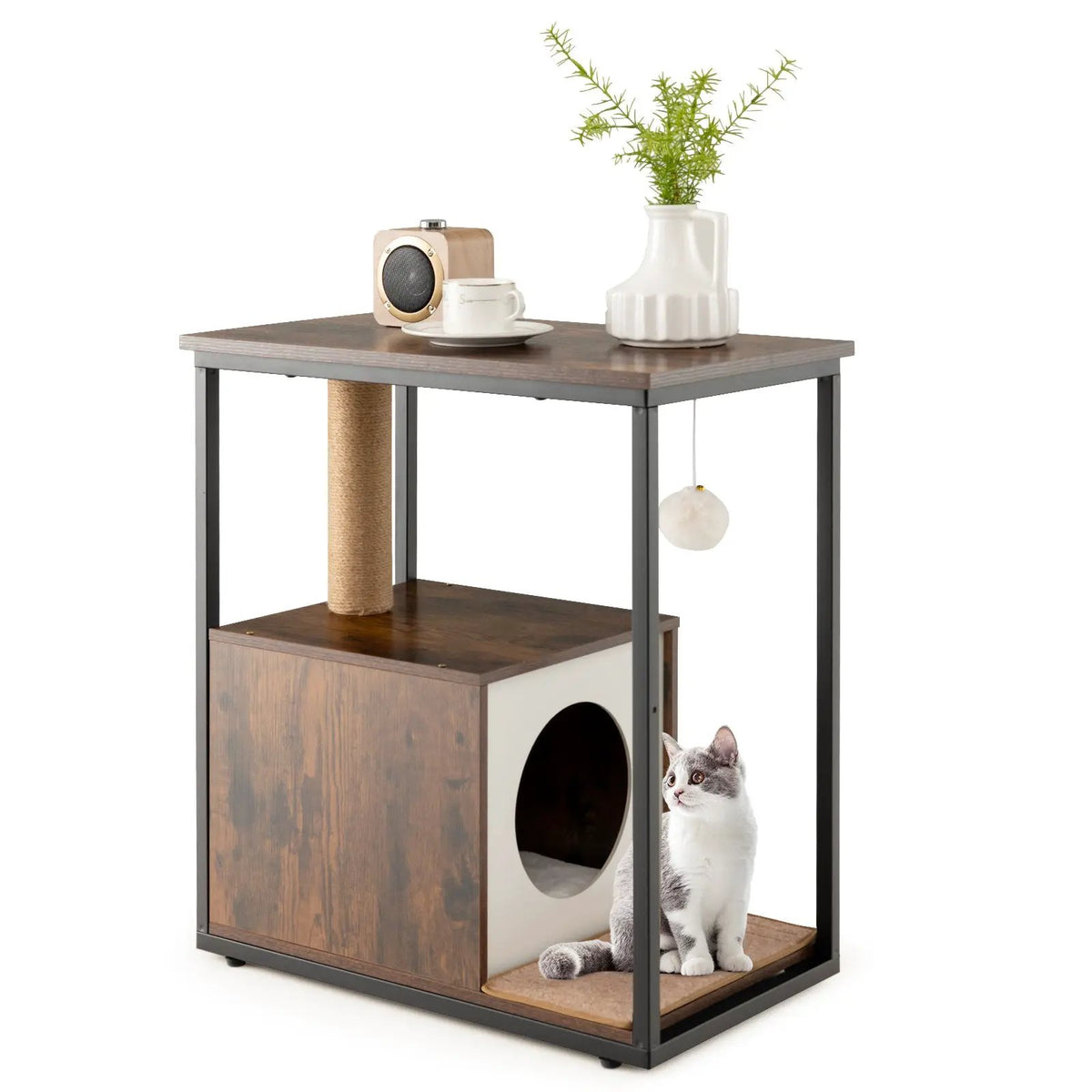 Cat Furniture End Table Cat House with Scratching Post by DirectDeals