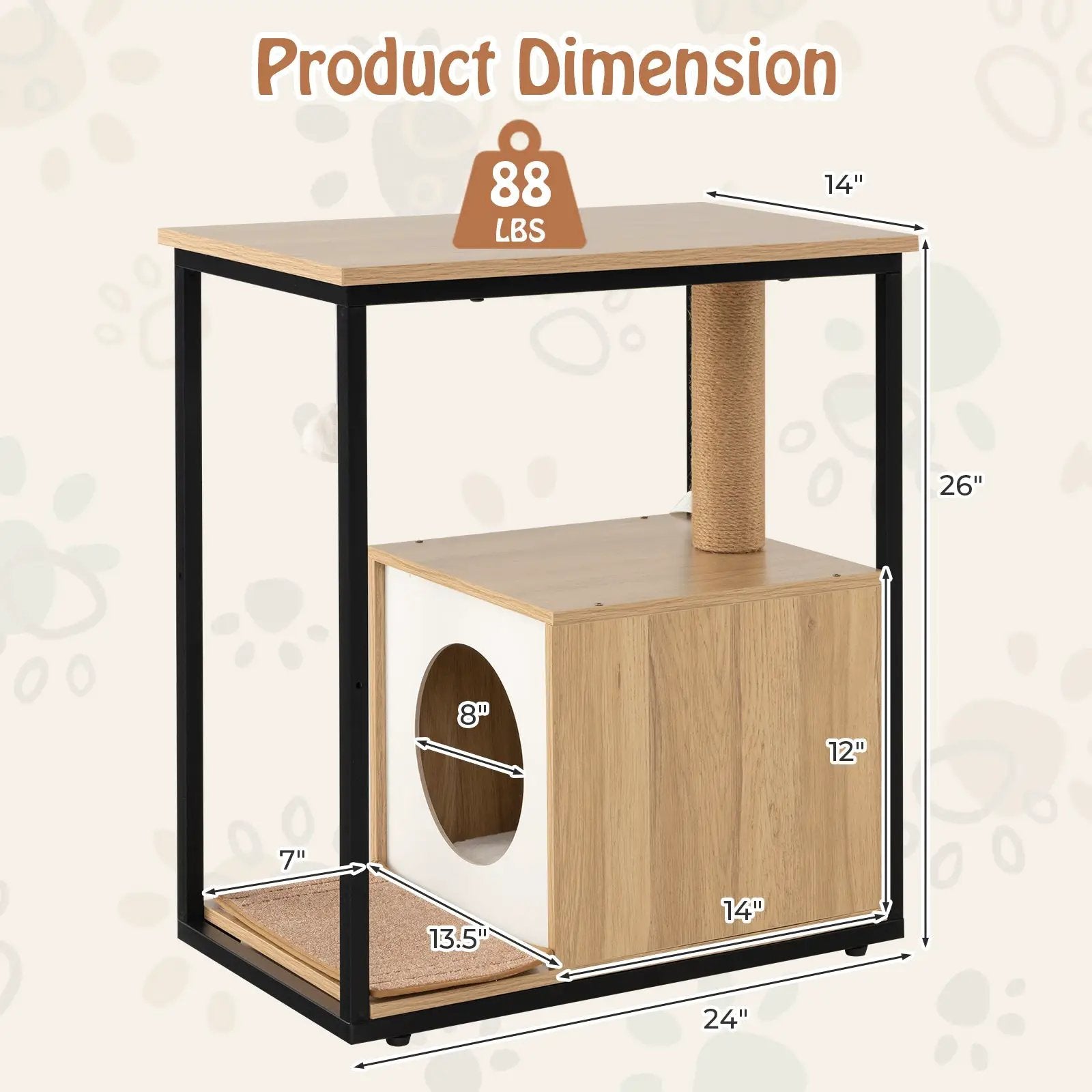 Cat Furniture End Table Cat House with Scratching Post by DirectDeals