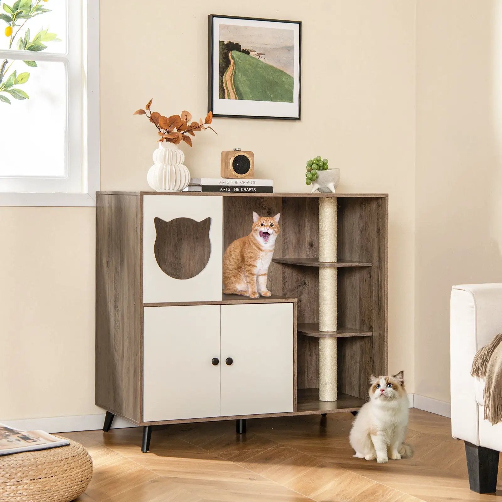Cat Litter Box Enclosure with Scratching Posts and Platform by DirectDeals