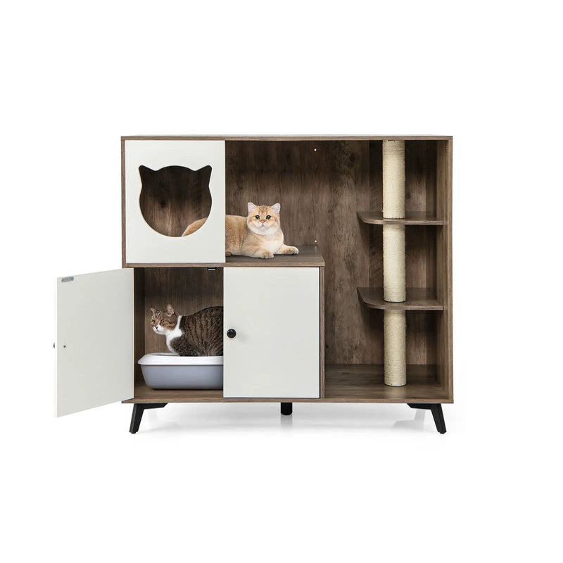 Cat Litter Box Enclosure with Scratching Posts and Platform by DirectDeals