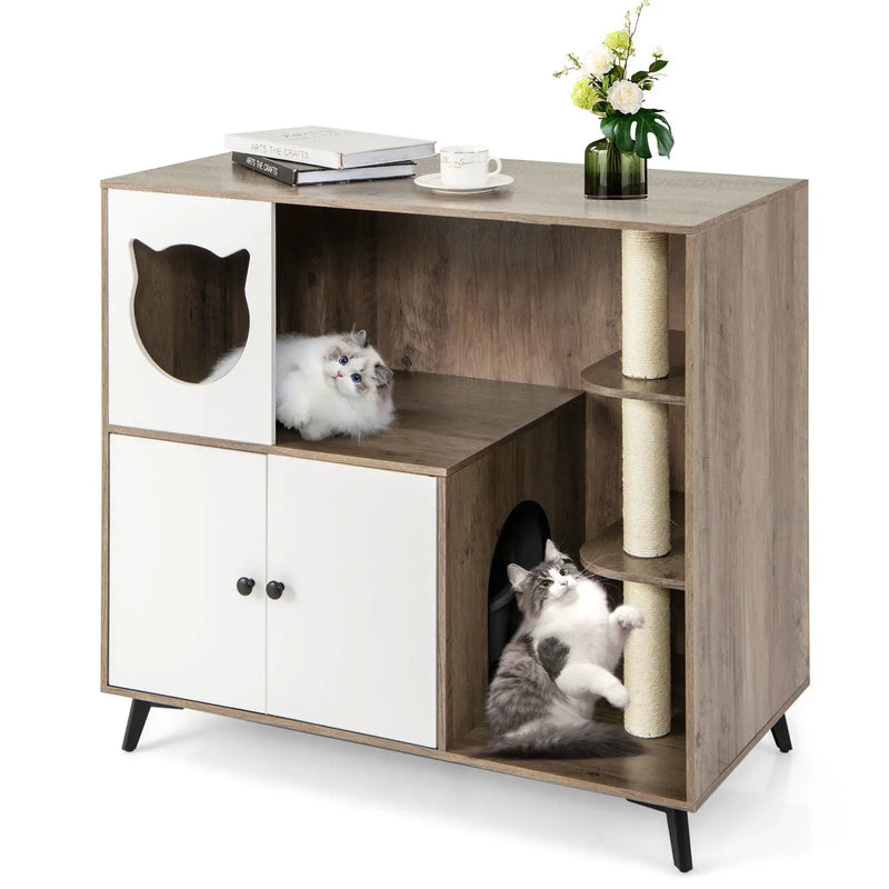 Cat Litter Box Enclosure with Scratching Posts and Platform by DirectDeals