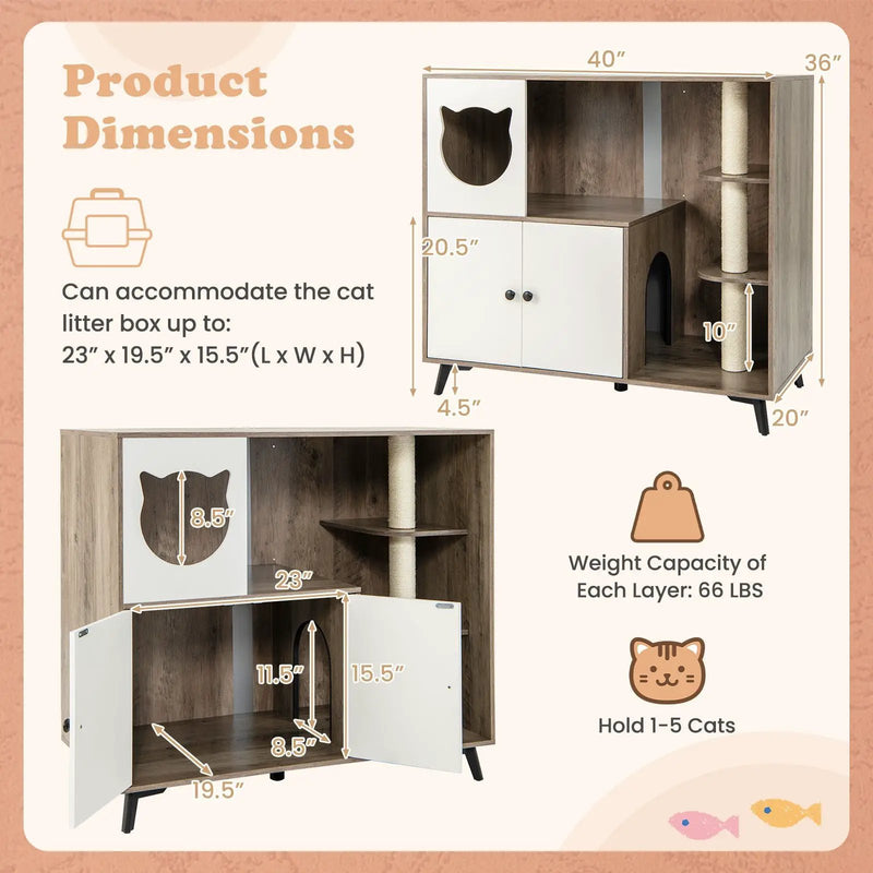 Cat Litter Box Enclosure with Scratching Posts and Platform by DirectDeals