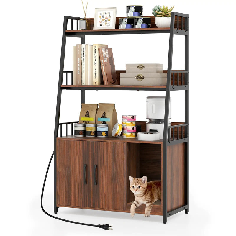Cat Litter Box Enclosure with Storage Shelves and Scratching Pad by DirectDeals