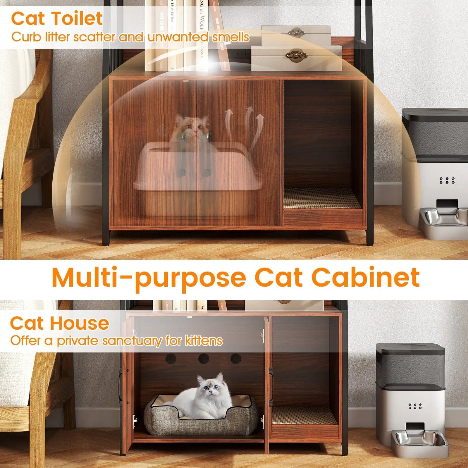 Cat Litter Box Enclosure with Storage Shelves and Scratching Pad by DirectDeals