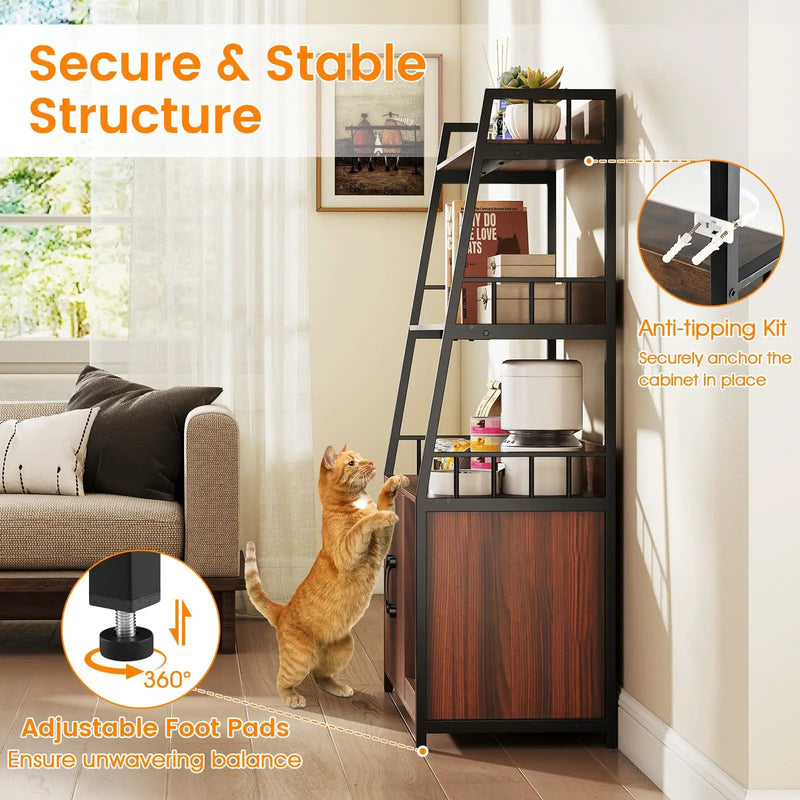 Cat Litter Box Enclosure with Storage Shelves and Scratching Pad by DirectDeals