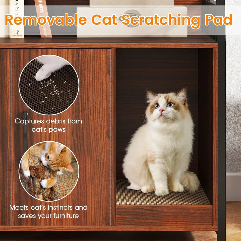 Cat Litter Box Enclosure with Storage Shelves and Scratching Pad by DirectDeals
