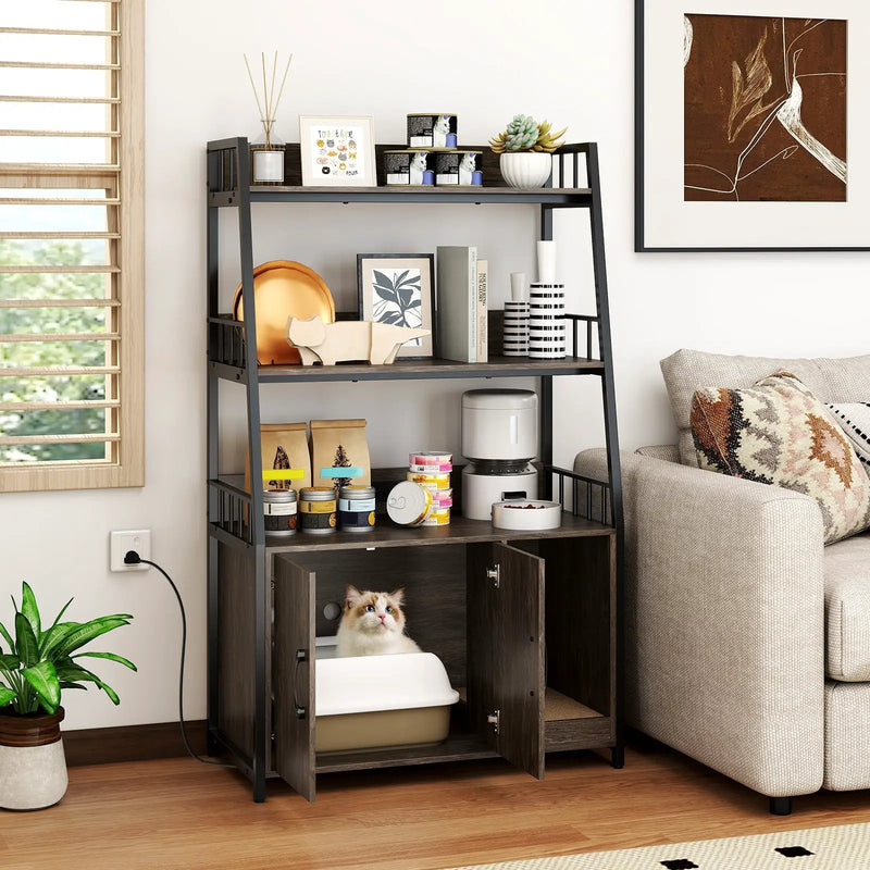 Cat Litter Box Enclosure with Storage Shelves and Scratching Pad by DirectDeals