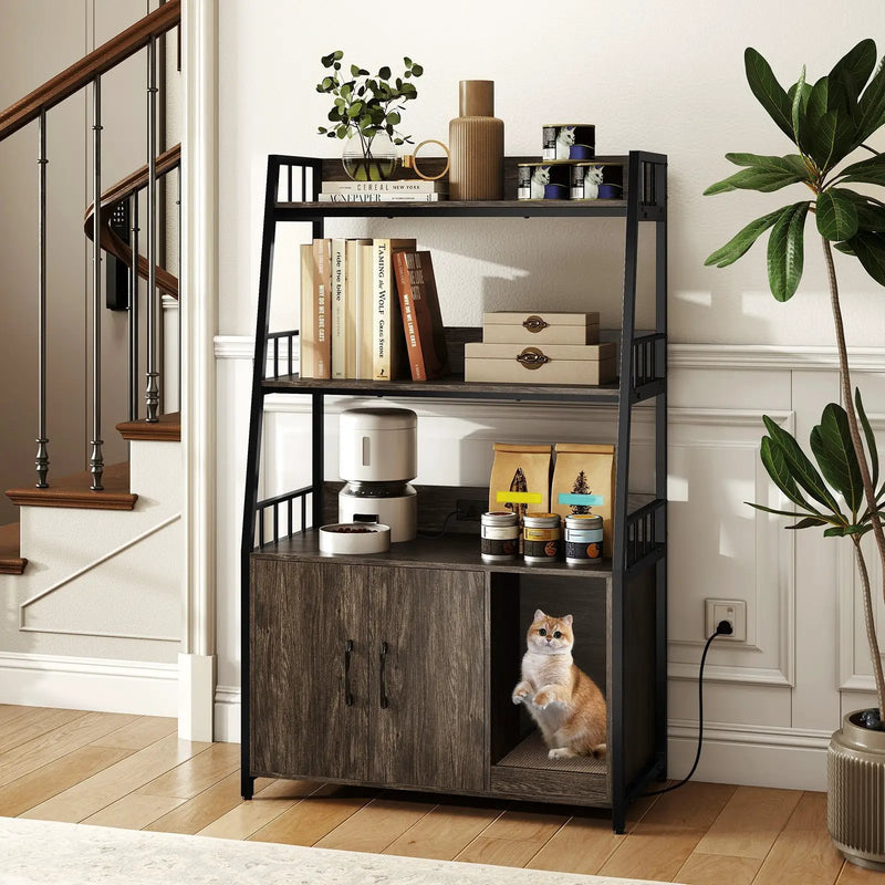 Cat Litter Box Enclosure with Storage Shelves and Scratching Pad by DirectDeals