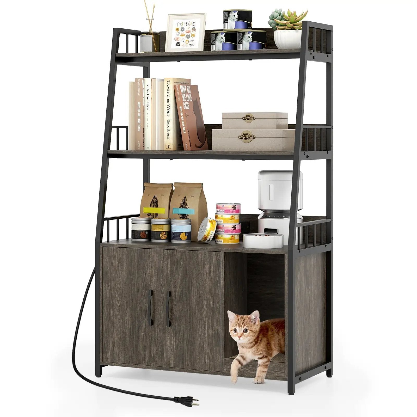 Cat Litter Box Enclosure with Storage Shelves and Scratching Pad by DirectDeals