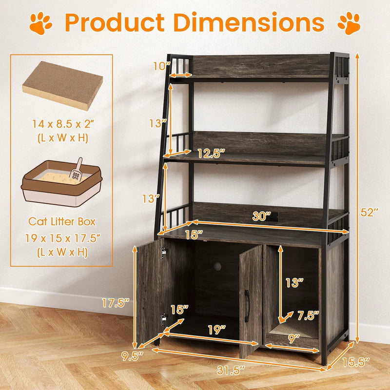 Cat Litter Box Enclosure with Storage Shelves and Scratching Pad by DirectDeals