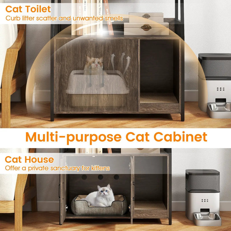 Cat Litter Box Enclosure with Storage Shelves and Scratching Pad by DirectDeals