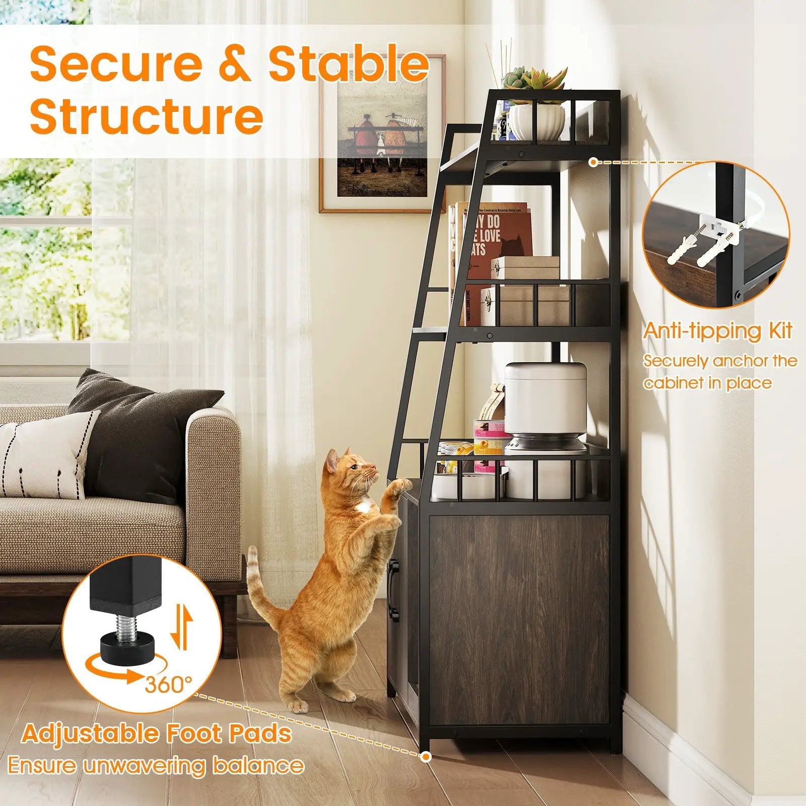 Cat Litter Box Enclosure with Storage Shelves and Scratching Pad by DirectDeals