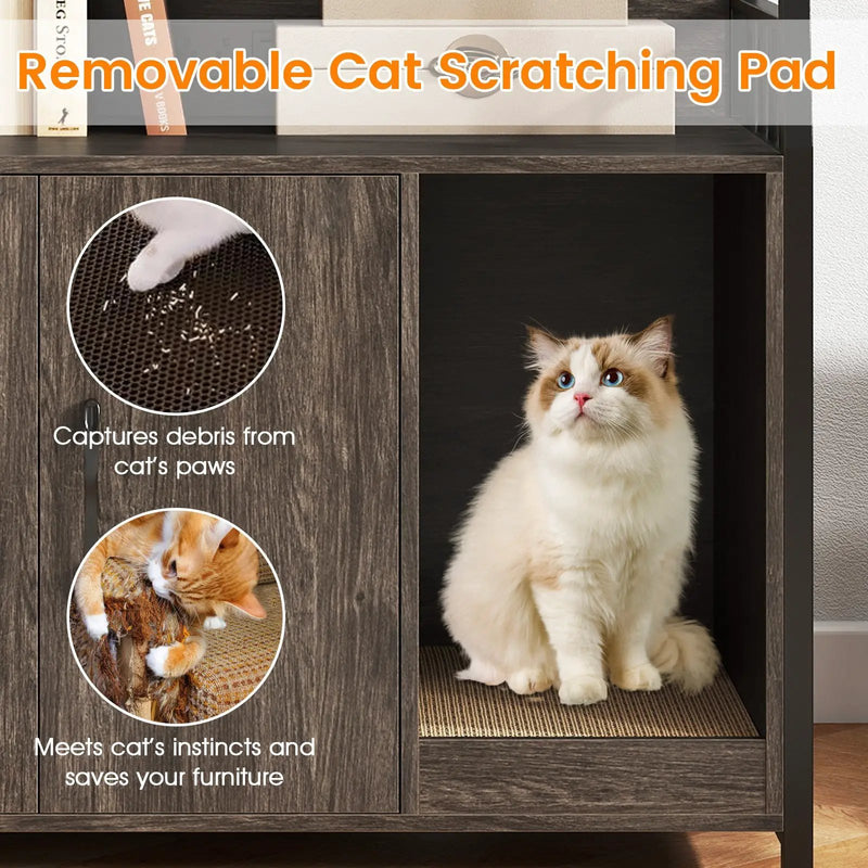Cat Litter Box Enclosure with Storage Shelves and Scratching Pad by DirectDeals