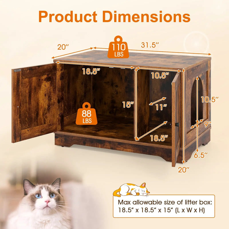 Cat Litter Box Enclosure Furniture Indoor Wooden Cat House End Side Table Nightstand by DirectDeals