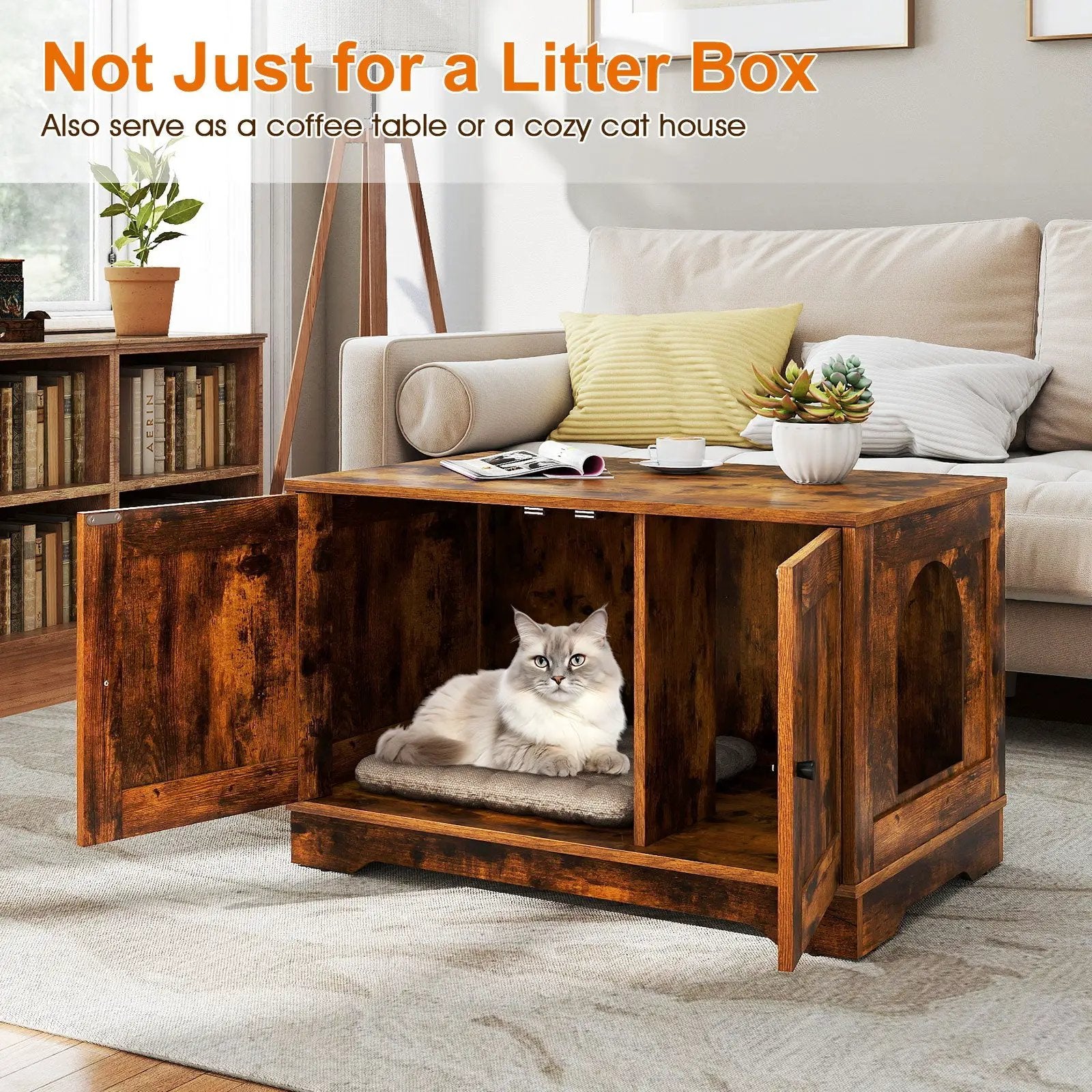Cat Litter Box Enclosure Furniture Indoor Wooden Cat House End Side Table Nightstand by DirectDeals