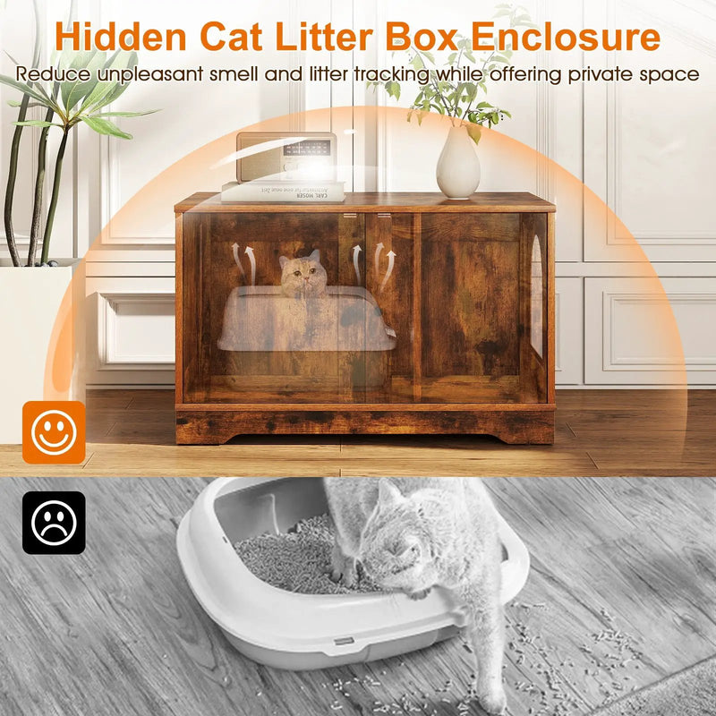 Cat Litter Box Enclosure Furniture Indoor Wooden Cat House End Side Table Nightstand by DirectDeals