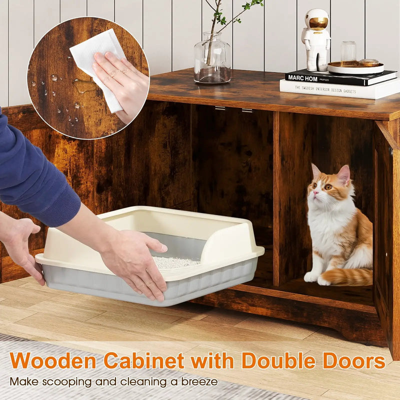 Cat Litter Box Enclosure Furniture Indoor Wooden Cat House End Side Table Nightstand by DirectDeals