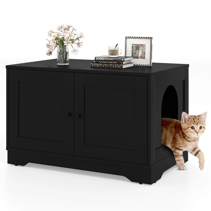 Cat Litter Box Enclosure Furniture Indoor Wooden Cat House End Side Table Nightstand by DirectDeals