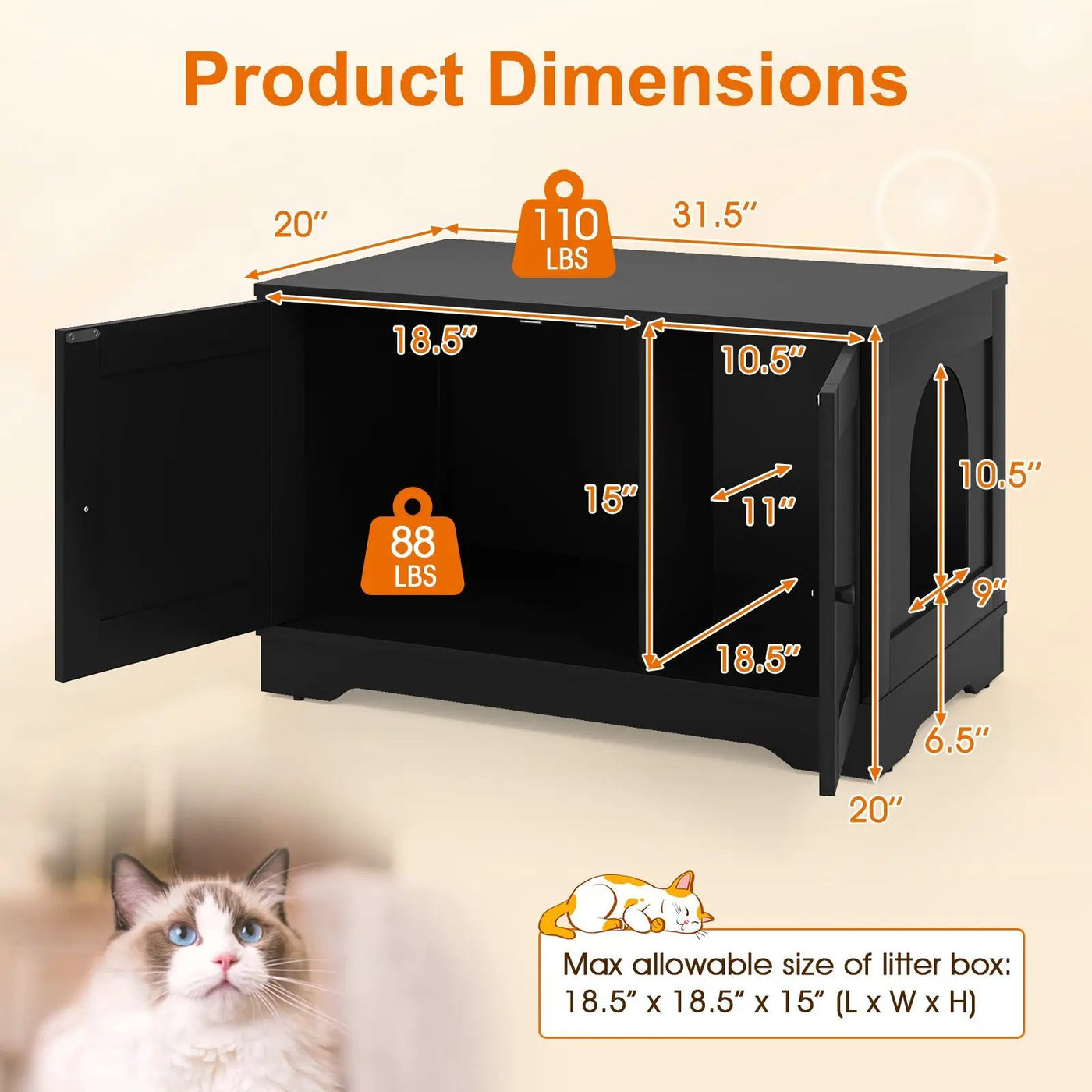 Cat Litter Box Enclosure Furniture Indoor Wooden Cat House End Side Table Nightstand by DirectDeals
