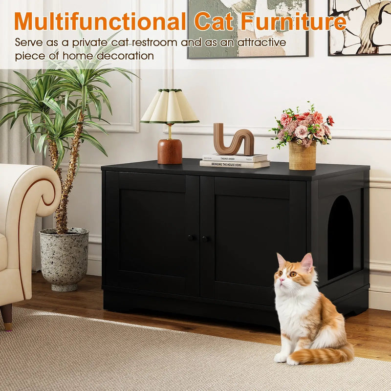 Cat Litter Box Enclosure Furniture Indoor Wooden Cat House End Side Table Nightstand by DirectDeals