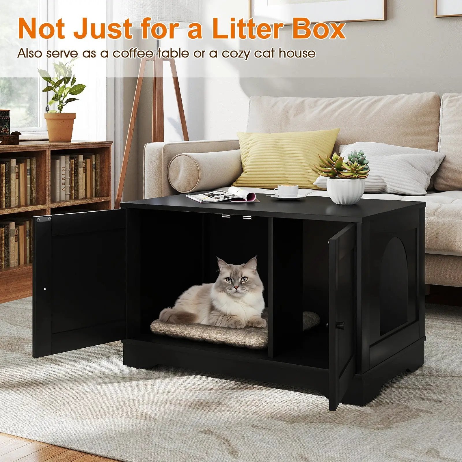 Cat Litter Box Enclosure Furniture Indoor Wooden Cat House End Side Table Nightstand by DirectDeals