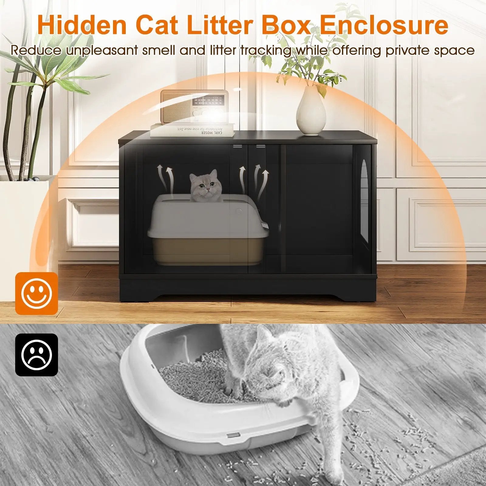 Cat Litter Box Enclosure Furniture Indoor Wooden Cat House End Side Table Nightstand by DirectDeals