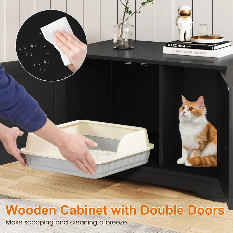 Cat Litter Box Enclosure Furniture Indoor Wooden Cat House End Side Table Nightstand by DirectDeals