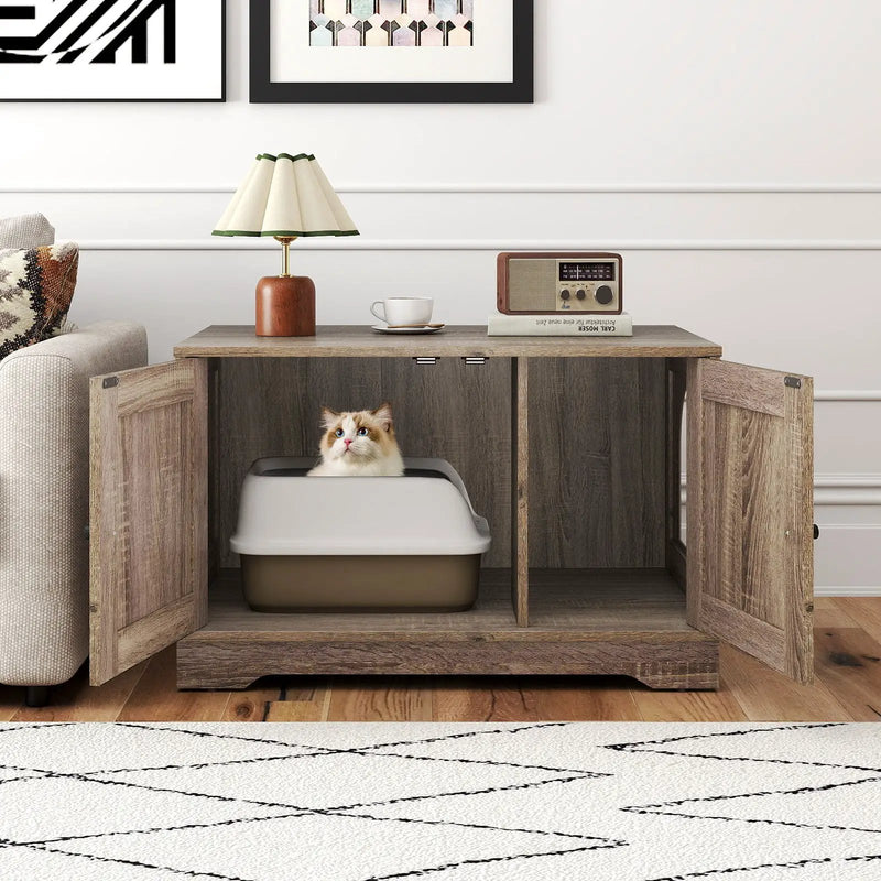 Cat Litter Box Enclosure Furniture Indoor Wooden Cat House End Side Table Nightstand by DirectDeals