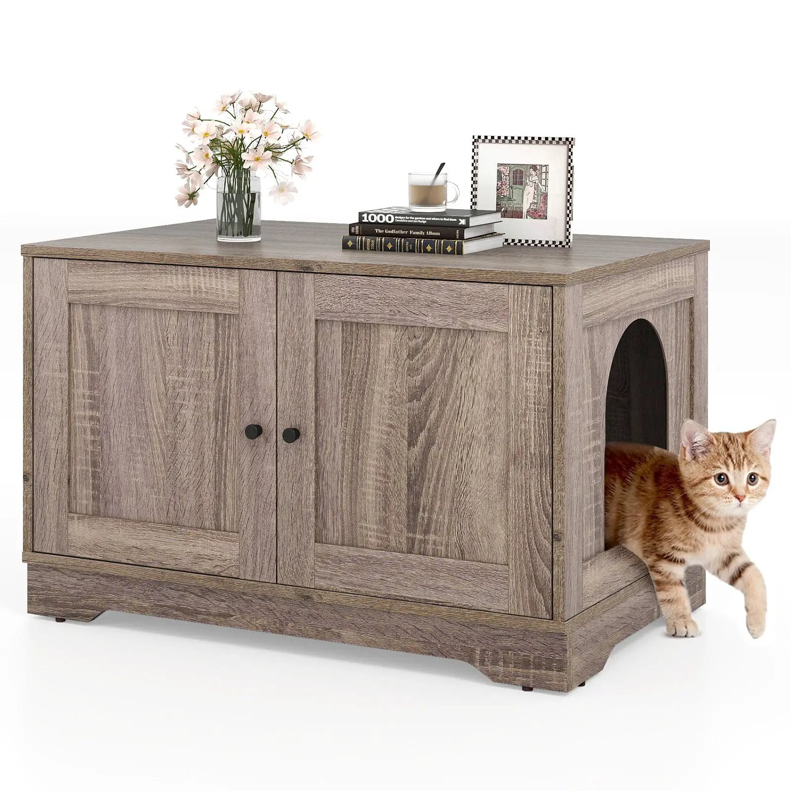 Cat Litter Box Enclosure Furniture Indoor Wooden Cat House End Side Table Nightstand by DirectDeals