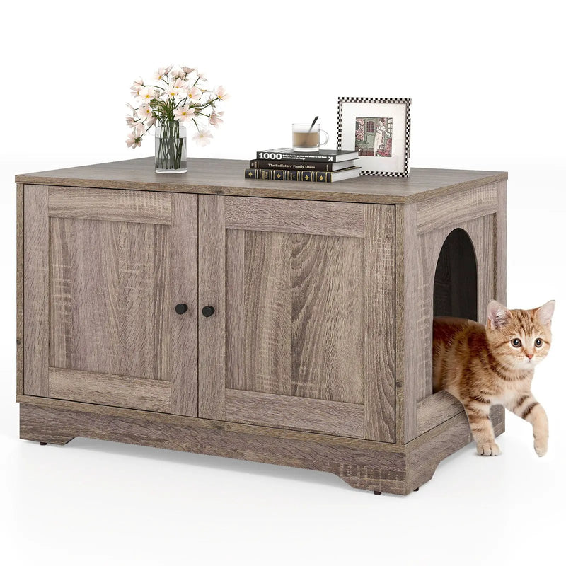 Cat Litter Box Enclosure Furniture Indoor Wooden Cat House End Side Table Nightstand by DirectDeals