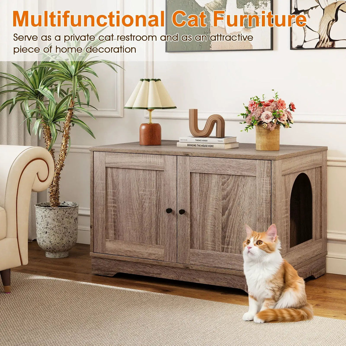 Cat Litter Box Enclosure Furniture Indoor Wooden Cat House End Side Table Nightstand by DirectDeals