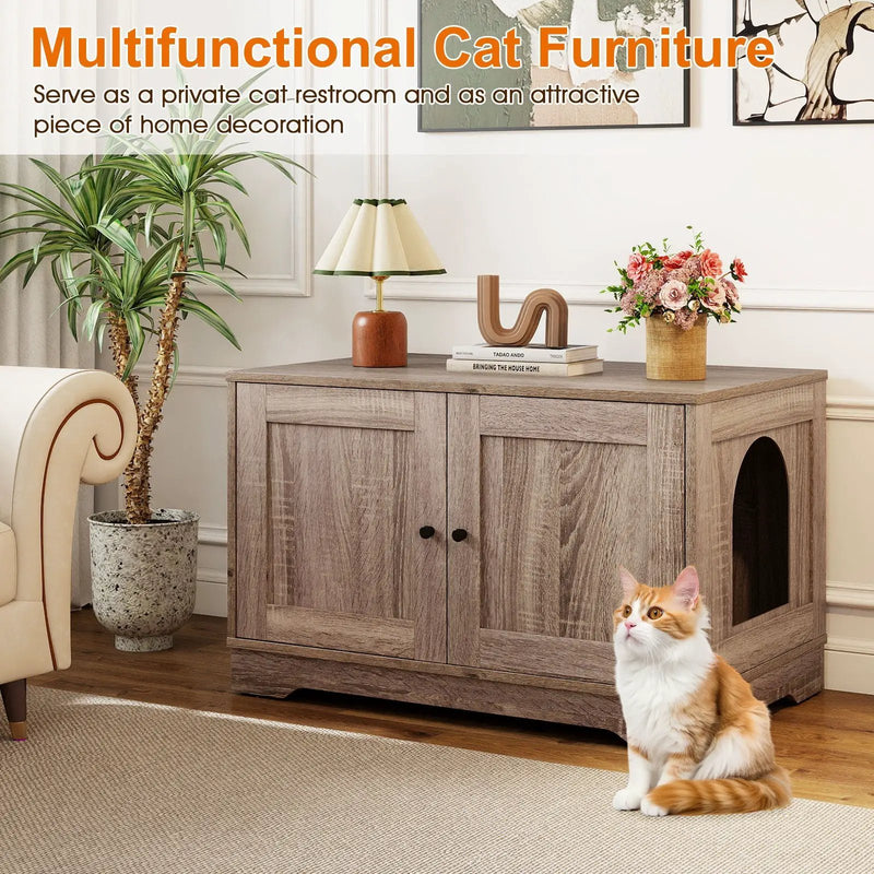 Cat Litter Box Enclosure Furniture Indoor Wooden Cat House End Side Table Nightstand by DirectDeals