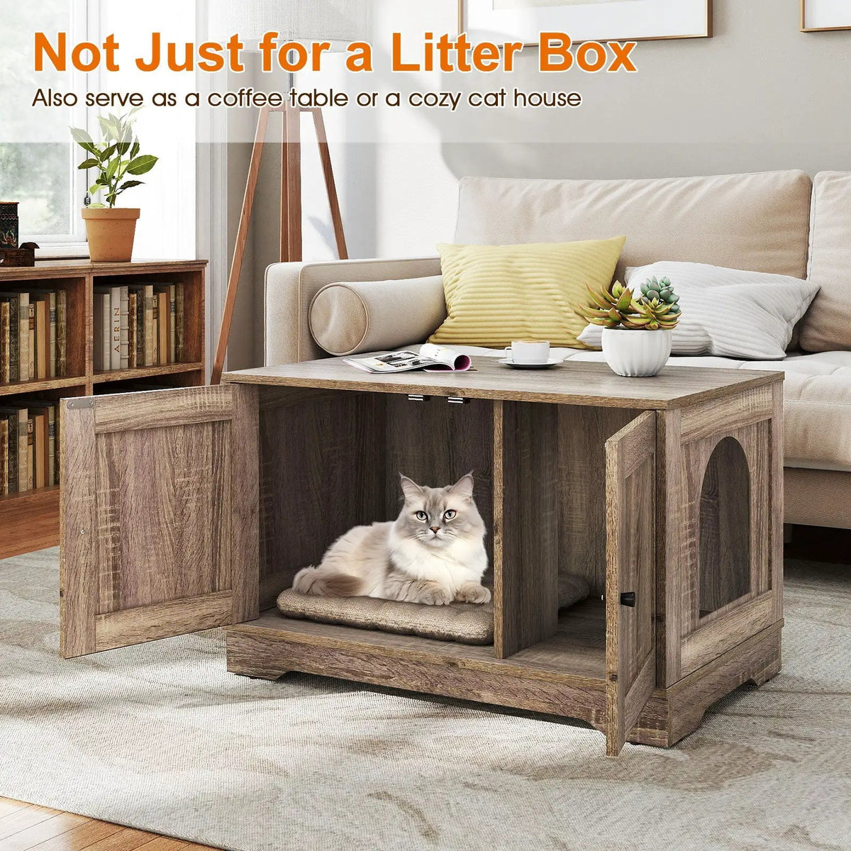 Cat Litter Box Enclosure Furniture Indoor Wooden Cat House End Side Table Nightstand by DirectDeals