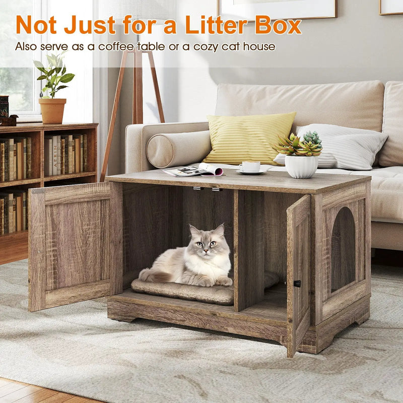 Cat Litter Box Enclosure Furniture Indoor Wooden Cat House End Side Table Nightstand by DirectDeals