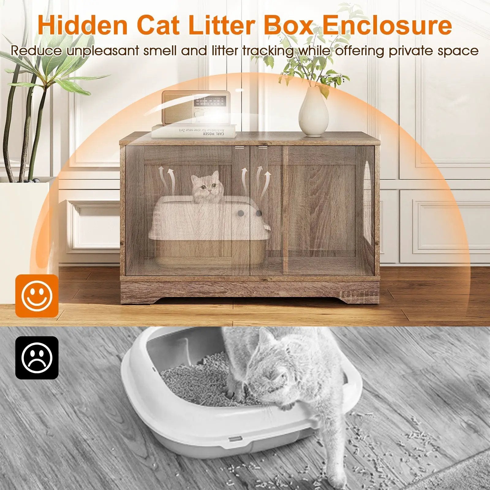 Cat Litter Box Enclosure Furniture Indoor Wooden Cat House End Side Table Nightstand by DirectDeals