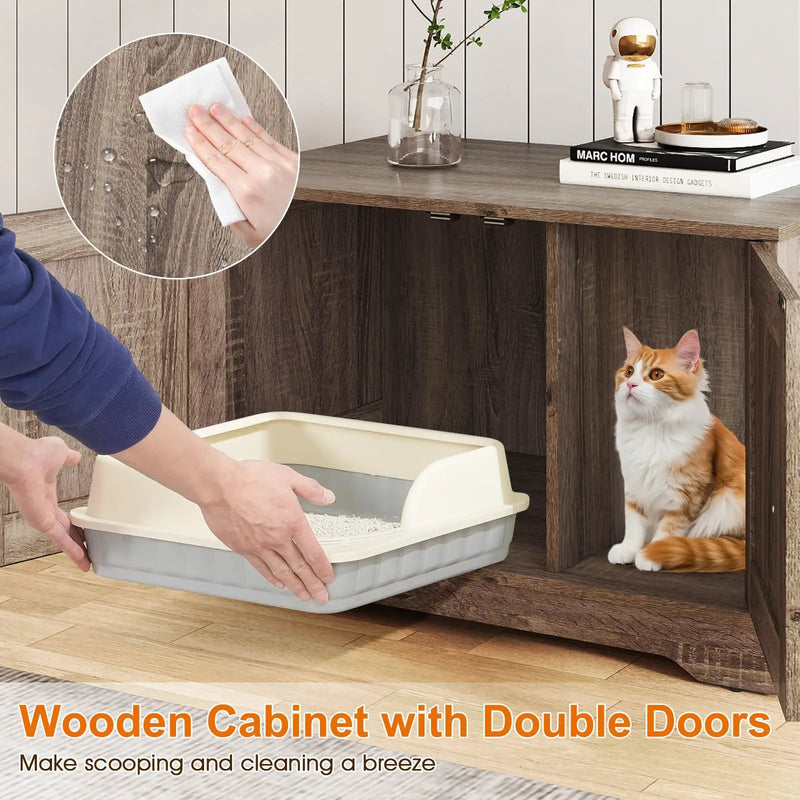 Cat Litter Box Enclosure Furniture Indoor Wooden Cat House End Side Table Nightstand by DirectDeals