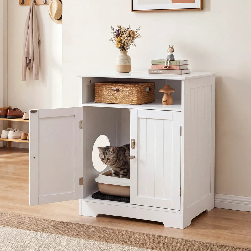 Cat Litter Box Enclosure Wooden Hidden Pet Washroom Furniture-White by DirectDeals