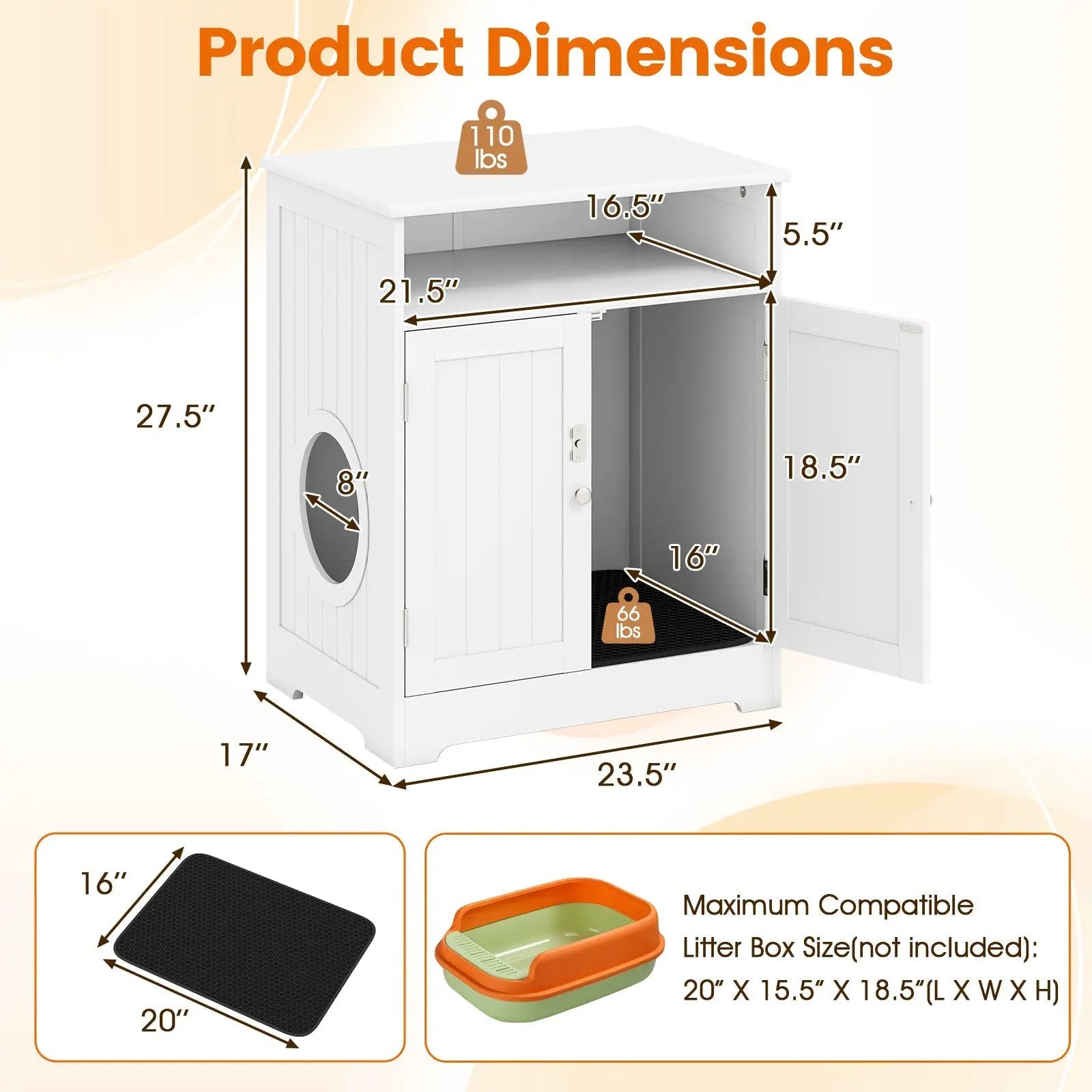 Cat Litter Box Enclosure Wooden Hidden Pet Washroom Furniture-White by DirectDeals