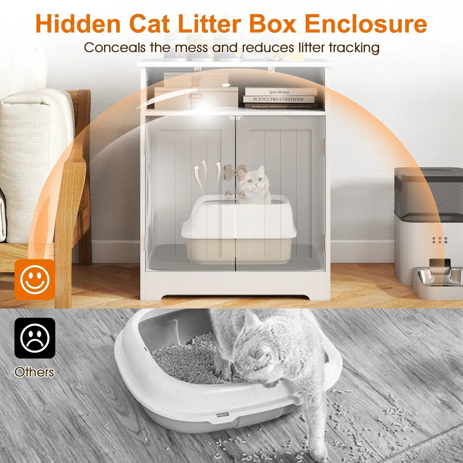 Cat Litter Box Enclosure Wooden Hidden Pet Washroom Furniture-White by DirectDeals