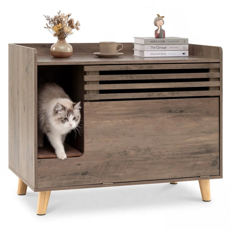 Cat Litter Box Enclosure with Flip-down Opening Door and Scratching Mat by DirectDeals