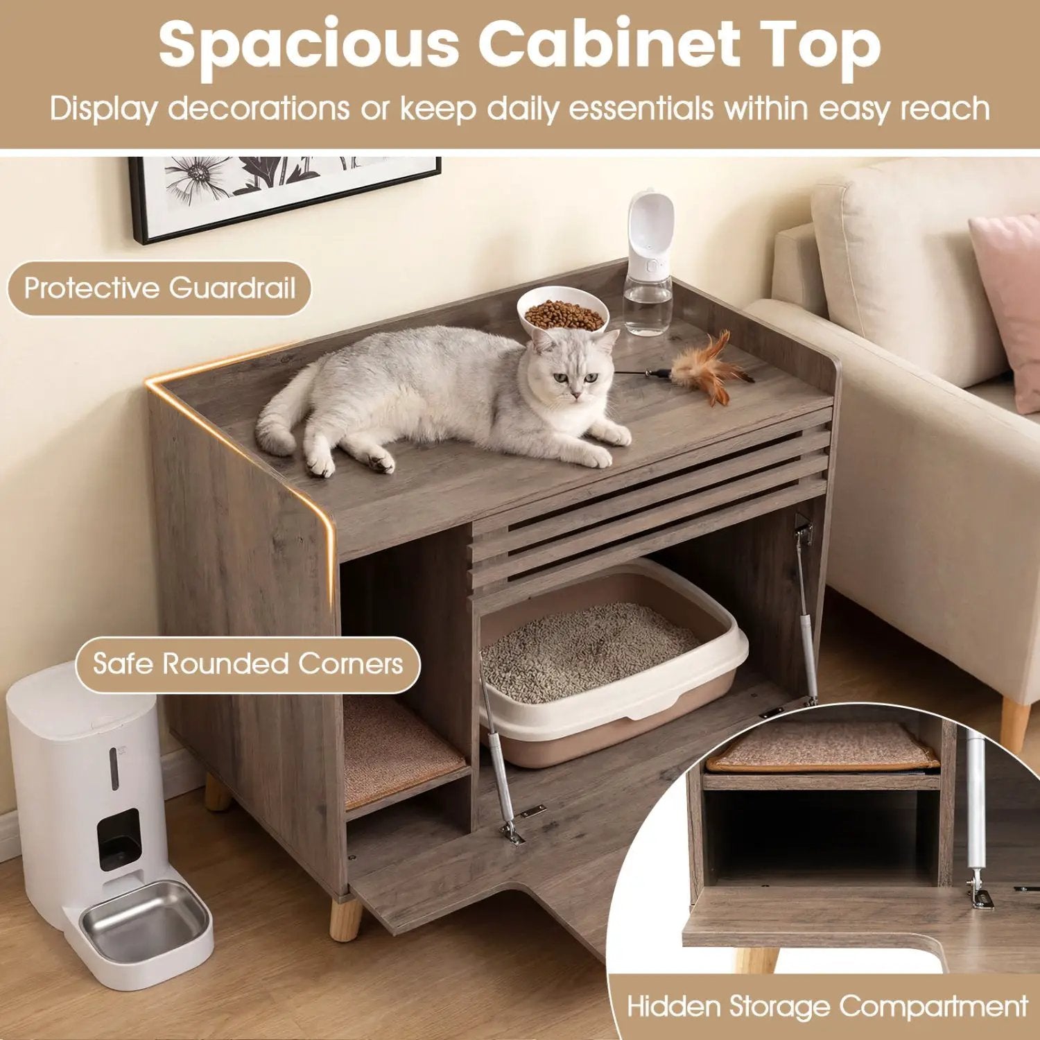 Cat Litter Box Enclosure with Flip-down Opening Door and Scratching Mat by DirectDeals