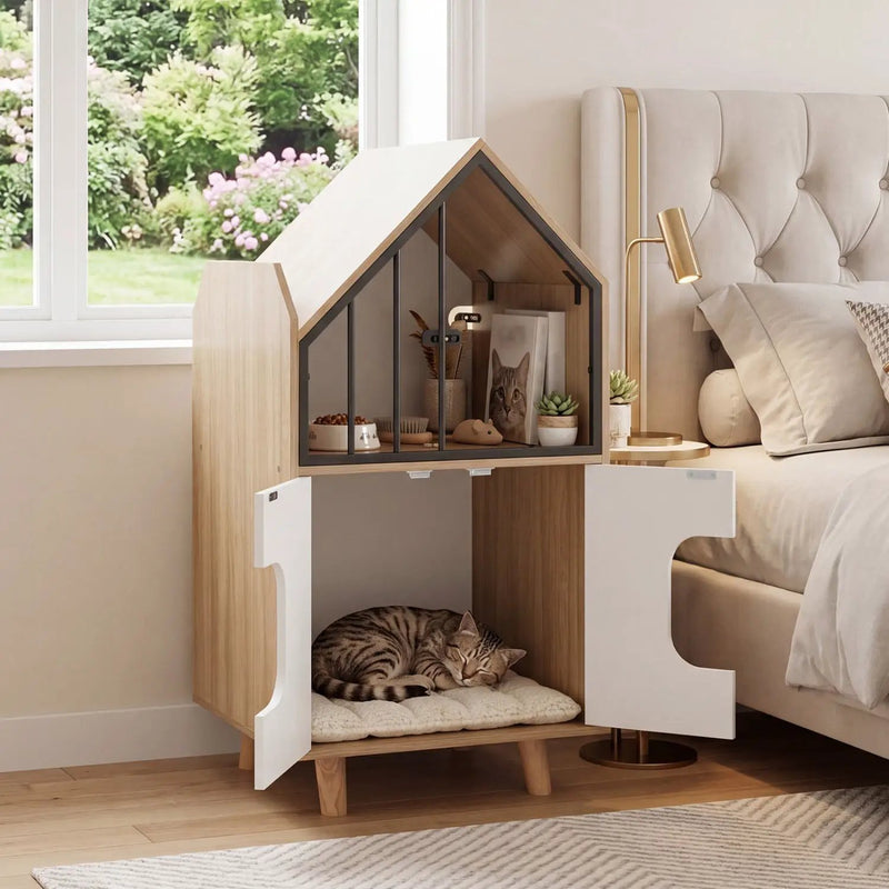 Cat Litter Box Enclosure with Shelf and Double Doors by DirectDeals