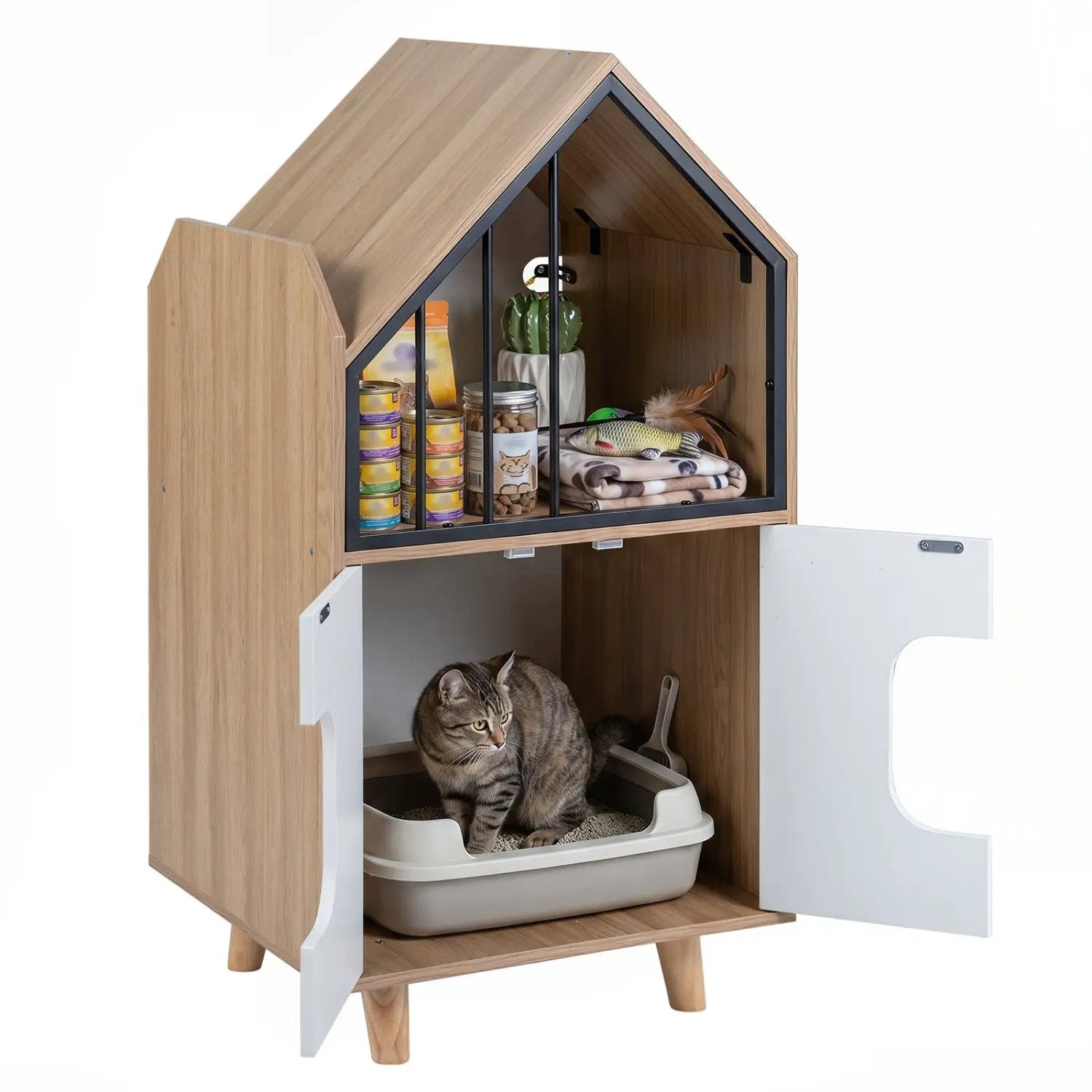 Cat Litter Box Enclosure with Shelf and Double Doors by DirectDeals