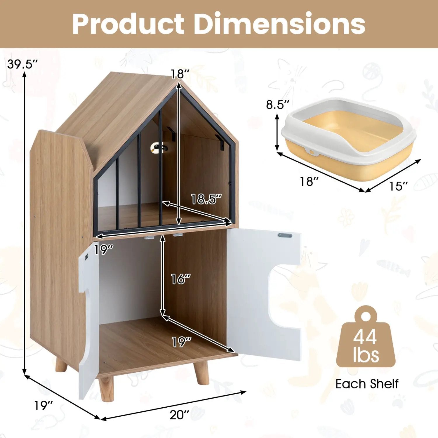 Cat Litter Box Enclosure with Shelf and Double Doors by DirectDeals